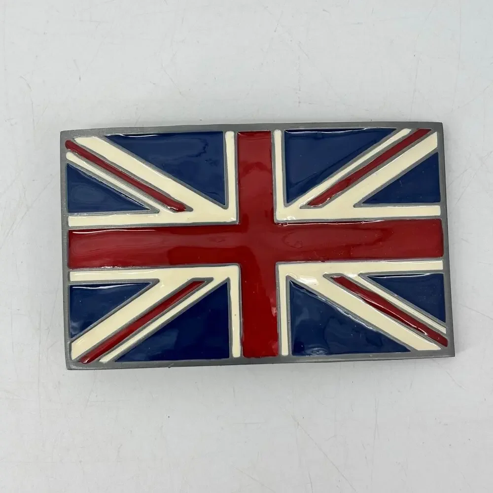 British Men's Belt Buckle Great American Products Flag Red White Blue